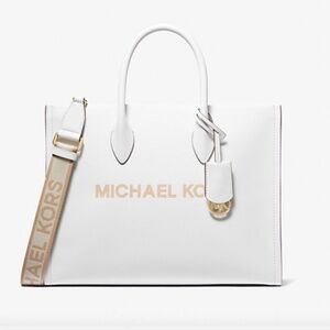 Michael Kors Mirella Medium  Pebble Leather Tote White NWT